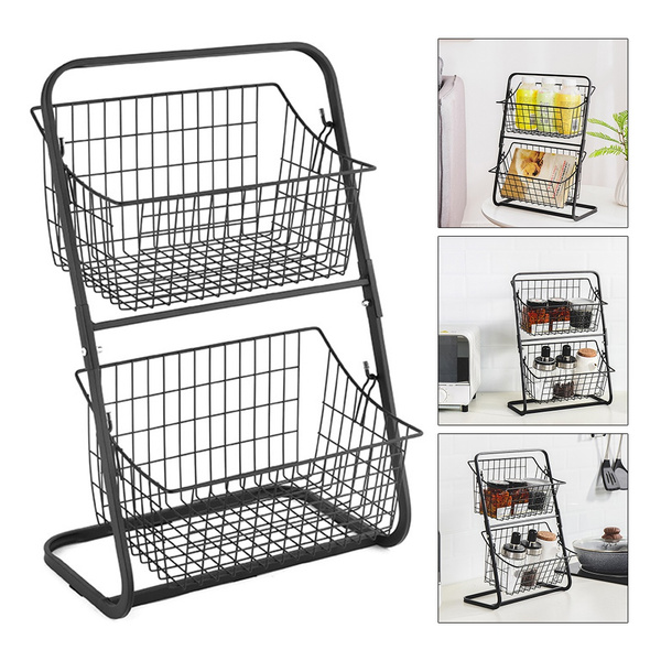 2 Tiers Iron Storage Shelf Rack for Kitchen Seasoning Organizer Fruits Holder Assembly Bathroom Cosmetic Basket DOU — image 1 of 11