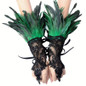 1 pair, Bohemian Gothic faux feather gloves, monochrome lace sequined lace-up hook gloves, Halloween party dress-up wristbands — image 5 of 16
