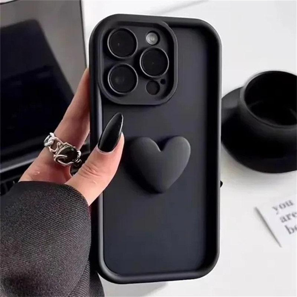 Cute INS 3D Love Heart Silicone Phone Case For iPhone 11 12 13 14 15 Pro Max XS XR 7 8 Plus SE 2020 Shockproof Candy Cover — image 1 of 5