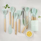 11-Piece Kitchen Utensil Set with Wooden Handles & Silicone Heads, Black & Khaki Storage Caddy — image 19 of 19