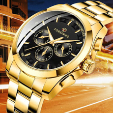 Automatic Mechanical Watch for Men - Gold Black Stainless Steel Case with 3 Subdials, Date, Chronograph Sports Business Watch — image 3 of 16