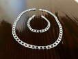 1 Pair(Necklace+Bracelet ) 925 Sterling Silver Solid 7MM Cuban Curb Chain Necklace Mens Silver Bracelet Set — image 9 of 14