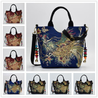 Ethnic Style Embroidery Bag Bag Canvas Peacock Embroidery Little Women's Bag Middle-aged One-shoulder Carry Diagonal Crossover Bag — image 2 of 18