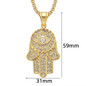 Hip Hop Full AAA CZ Turkish Evil Eye Hamsa Hand of Fatima Pendant Necklace Gold Plated 316L Stainless Steel Iced Out Chains For Women Men Jewelry — image 9 of 14