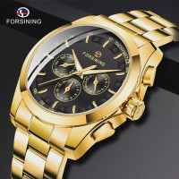 Automatic Mechanical Watch for Men - Gold Black Stainless Steel Case with 3 Subdials, Date, Chronograph Sports Business Watch — image 2 of 16