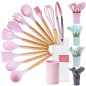 11-Piece Kitchen Utensil Set with Wooden Handles & Silicone Heads, Black & Khaki Storage Caddy — image 6 of 19