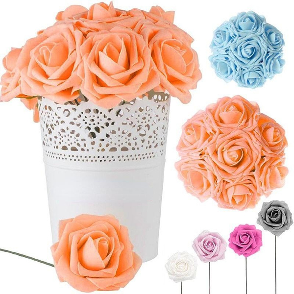 Artificial Flowers 9/25/50pcs Real Looking Cream Fake Roses w/Stem for DIY Wedding Bouquets for Bride Centerpieces Bridal Shower Party Home Room Decorations — image 1 of 20