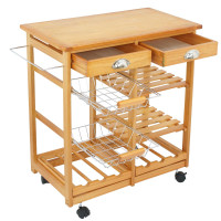 Wooden Kitchen Utility Island Cart W/ Shelves Drawers Trolley Stand Natural — image 2 of 8