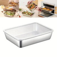 6/12/18PCS Stainless Steel Baking Pan with Clear Lid, Rectangular Metal Bakeware Tray for Oven Roasting, Bread, Cakes, Meal Prep, Reusable Food Storage Container, Dishwasher Safe Baking Tray for Kitchen Cooking — image 2 of 18