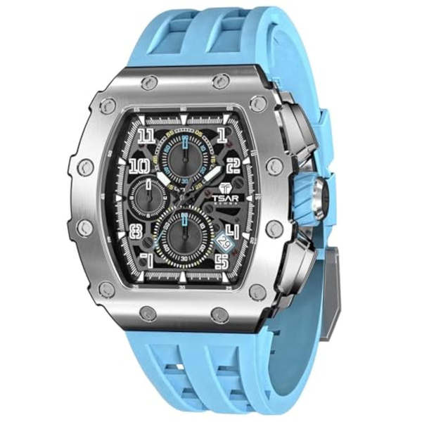 Mens Watches Quartz Wristwatch For Men Waterproof 50M Analog Luxury Tonneau Chronograph Calendar Date MenS Dress Business Work Watch Gift For Men — image 1 of 8