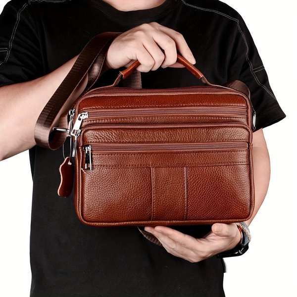 Genuine Leather Men's Business Briefcase, Multi-functional Crossbody Handbag For Daily Commuting & Business Trips, Retro Top Layer Cowhide Messenger Bag — image 1 of 14