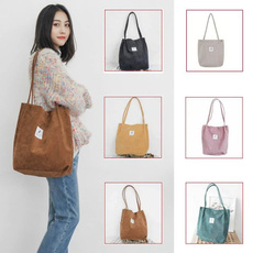 High Capacity Women Corduroy Tote Ladies Casual Shoulder Bag Foldable Reusable Shopping Beach Bag — image 3 of 14