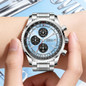 Men's Chronograph Watch, 43.5MM Large Dial Pilot Watch with Slide Rule Bezel, Stainless Steel Band Quartz Wristwatch, Date Display, Daily Water Resistant, Luxury Business Sport Watch for Men — image 12 of 36