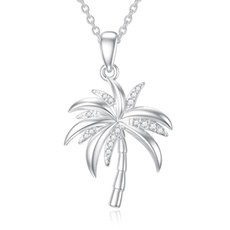 Natural Diamond Palm Tree Necklace for Women, Sterling Silver/10K/14K Solid Gold Diamond Palm Tree Pendant Necklace Hawaii Vacation Jewelry Birthday Mothers Day Gifts Color F-G/Clarity I1-I2 — image 3 of 8