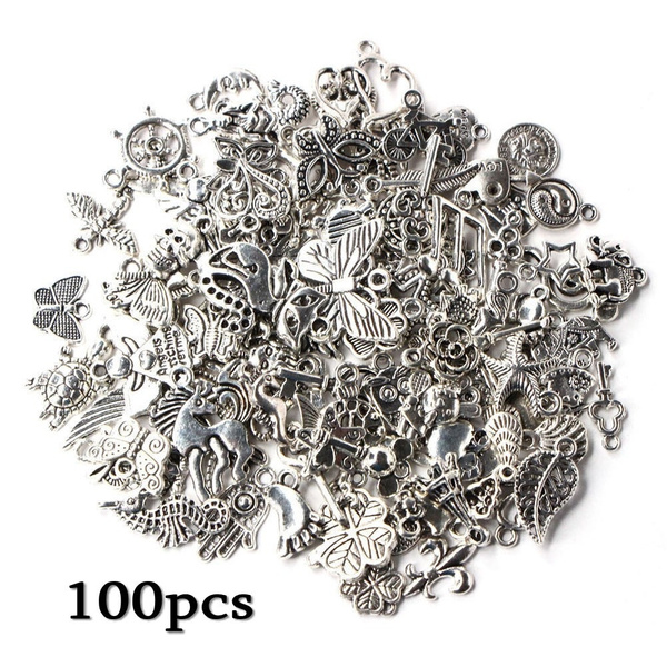 100pcs Bulk Tibetan Silver Mixed Pendant Jewelry Making DIY Craft Animal Flower Heart Charms — image 1 of 9