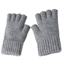 Fashion Gloves Solid Color Knitted Gloves Half Finger Gloves for Office Workers — image 3 of 15