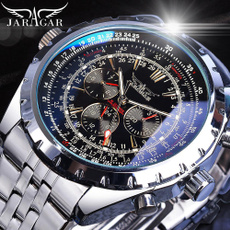 Jaragar 3 Dial Men's Automatic Watch Stainless Steel Mechanical Men's Watches Date Week Display Luminous Wristwatch Blue Glass — image 3 of 20