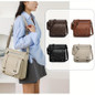 Women's Vintage-Inspired Crossbody Bag - Large Capacity Adjustable Shoulder Strap, Multiple Zippered Compartments, Two-Tone Brown & Black, Secure Metal Hardware for Business Commute & Casual Outings, Classic Mailbag Style, Textured Finish — image 8 of 12