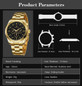 Automatic Mechanical Watch for Men - Gold Black Stainless Steel Case with 3 Subdials, Date, Chronograph Sports Business Watch — image 5 of 16