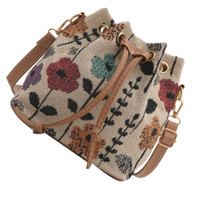Women Bucket Bag Drawstring Shoulder Bag Female Fashion Crossbody Messengers Bag Ethnic Styles Handbag for Travel Work — image 2 of 14