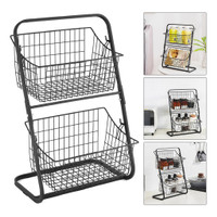 2 Tiers Iron Storage Shelf Rack for Kitchen Seasoning Organizer Fruits Holder Assembly Bathroom Cosmetic Basket DOU — image 2 of 11
