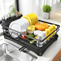 1pc Dish Rack, Single Layer Dish Drying Rack, Large Capacity Dish Rack With Drainboard, Rustproof Dish Drainer With Utensil Holder, For Sink, For Kitchen Countertop, Kitchen Organizers And Storage, Kitchen Accessories — image 2 of 20