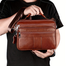 Genuine Leather Men's Business Briefcase, Multi-functional Crossbody Handbag For Daily Commuting & Business Trips, Retro Top Layer Cowhide Messenger Bag — image 3 of 14
