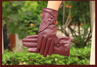 New Winter Ladies Leather Gloves Leather Lace Touch Gloves Warm  Cycling Gloves(3 Colors) — image 3 of 21