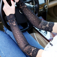 Lace Gloves Sunscreen Long Lace Fingerless Mittens Covered Scar Elastic Sleeve Ladies Driving Gloves — image 2 of 14
