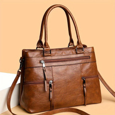 Vintage-Style Women’s Satchel Purse - Multi-Layer Crossbody Handbag with Detachable Strap,, Zip Closure, Available in Deep Brown/Grey/Yellow/Black — image 3 of 10