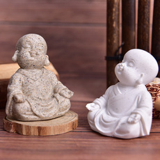 Cute Little Monk Statue Sandstone Adorable Chinese Buddha Statuettes Lovely Figurine For Home Decor Creative Gift — image 3 of 8