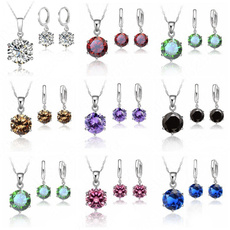 Woman  Sterling Silver 8MM Jewelry Sets Cubic Zircon Crystal Lever Back Earrings Pendant Wedding Necklace Nice Gifts — image 3 of 11