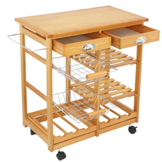 Wooden Kitchen Utility Island Cart W/ Shelves Drawers Trolley Stand Natural — image 3 of 8