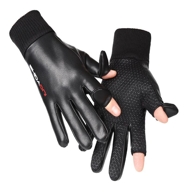 Flip Leather Gloves Winter Takeaway Waterproof and Cold-proof Outdoor Riding Driving Fishing Warm Gloves — image 1 of 12