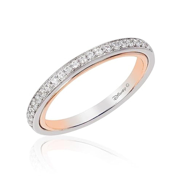 Enchanted Disney Fine Jewelry Belle Wedding Band for Women 14K White and Rose Gold 1/6 CTTW Natural White Round Diamonds Disney Princess Inspired Jewelry Gifts for Her — image 1 of 5