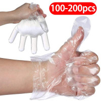 200/100pcs Disposable PE Plastic Film Gloves,Leak-proof Useful Sanitary Gloves,Food Prep Gloves,print Transparent Protective Gloves for Barbecue, Cleaning, Dish washing, Restaurant,One Size Fits Most — image 2 of 16