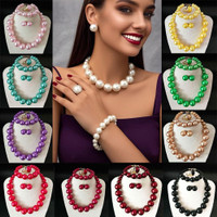 4Pcs/Set Elegant Vintage Pearl Necklace Set Korean Style Women Choker Bridal Wedding Jewelry with Earrings Ring Fashion Accessories — image 2 of 55