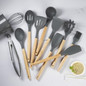 11-Piece Kitchen Utensil Set with Wooden Handles & Silicone Heads, Black & Khaki Storage Caddy — image 10 of 19