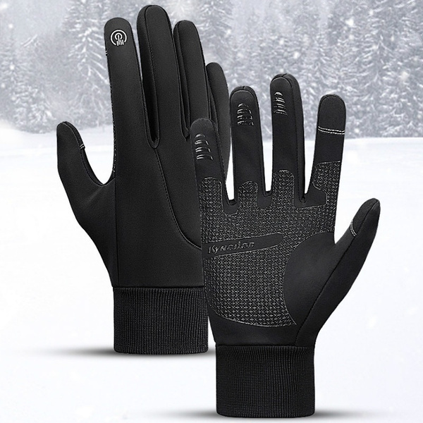 Winter Gloves for Men Cycling Gloves Running Gloves Touch Screen Anti-slip Windproof Thermal Sports Gloves with Updated Thickend Fleece Lining for Cycling Running Hiking Driving — image 1 of 10