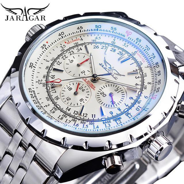 Jaragar 3 Dial Men's Automatic Watch Stainless Steel Mechanical Men's watches Date Week Display Luminous Wristwatch Blue Glass — image 1 of 7