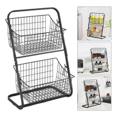 2 Tiers Iron Storage Shelf Rack for Kitchen Seasoning Organizer Fruits Holder Assembly Bathroom Cosmetic Basket DOU — image 3 of 11