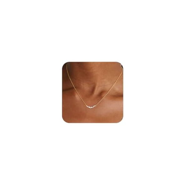 Cz Diamond Pendant Gold Necklace For Women Dainty 14K Gold Plated Choker Necklaces Simple Gold Jewelry Gifts For Women — image 1 of 7