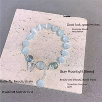 Moonstone Butterfly Bracelet for Women | Grey Moonstone Beaded Charm Bracelet | Dainty Boho Student Jewelry — image 2 of 8