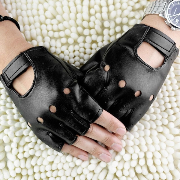 Men Faux Leather Slip-Resistant Half Finger Fingerless Gloves Hand Wrist Mittens GRA — image 1 of 11
