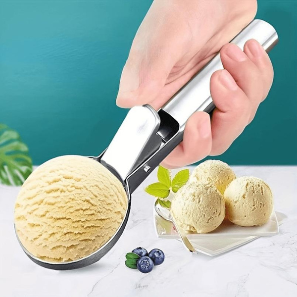 1Pc, Ice Cream Scoop, Premium Ice Cream Scoop with Trigger, Stainless Steel Ice Cream Scoop, Heavy Duty Metal Ice Cream Scoop, Watermelon Scoop, Dessert Scoop, Dishwasher Safe, Great for Frozen Yogurt, Ice Cream, Sundaes, Kitchen Accessories — image 1 of 18