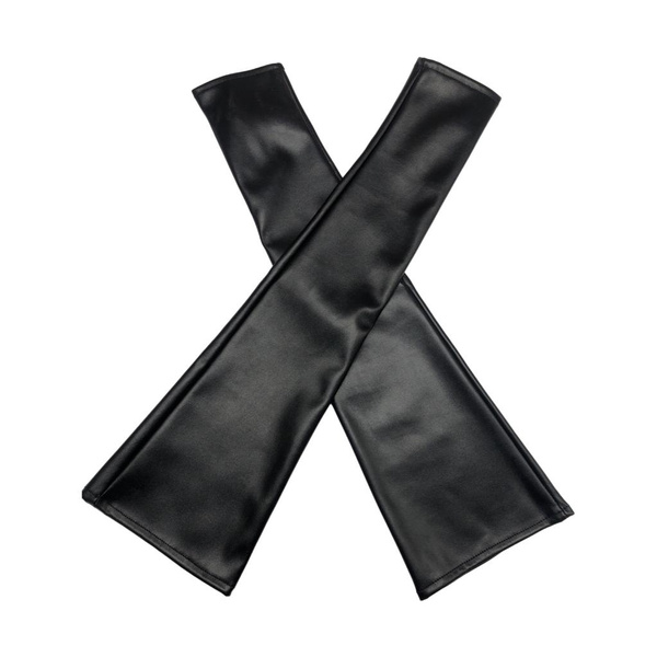 Black Long Fingerless Gloves PU Leathers Punk Gloves Thimb Hole Mittens — image 1 of 12