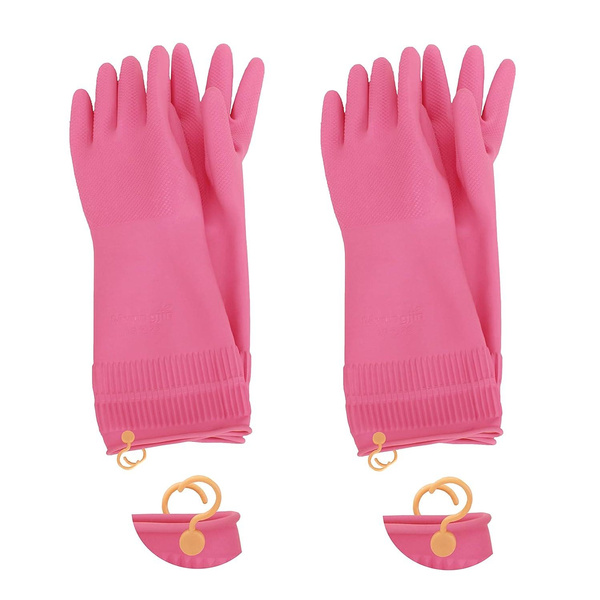 2 Pairs Reusable Waterproof Non-Slip Honeycomb Grip Latex Rubber Gloves With Hang-Dry Hooks/Hanging Loops For Dishwashing Household Cleaning Cooking (Medium) — image 1 of 9