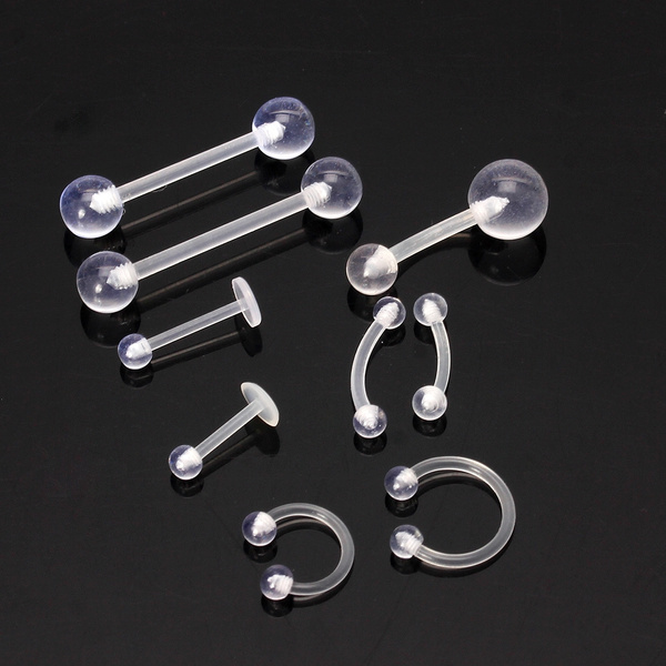 9PCS Clear UV Acrylic Nose Stud Eyebrow Ring Body Piercing Jewelry Kit Set  RZW — image 1 of 6