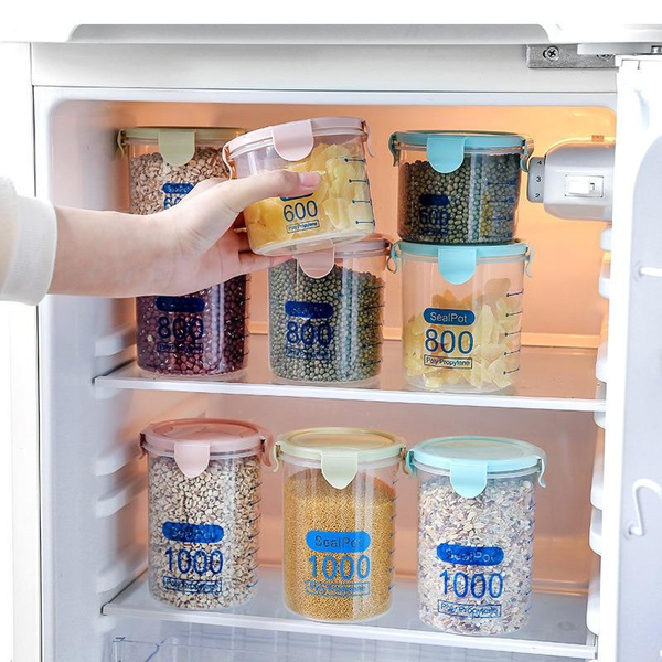 2pcs Kitchen Transparent Sealed Jar Refrigerator Snack Food Seal Preservation Storage Boxes Grain Organizer Jar Home Kitchen Supplies — image 1 of 16