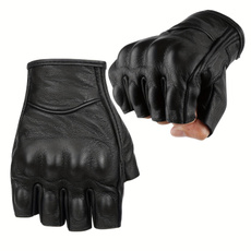 1pair Fingerless Leather Gloves for Men Black Breathable Leather Riding Motorcycle Gloves Summer Driving Cycling — image 3 of 10